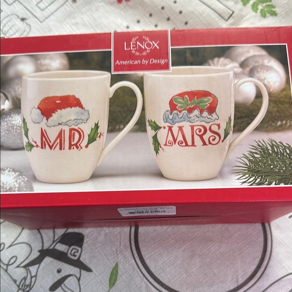 Lenox Mr. and Mrs. Holiday Mugs - Festive Red and White